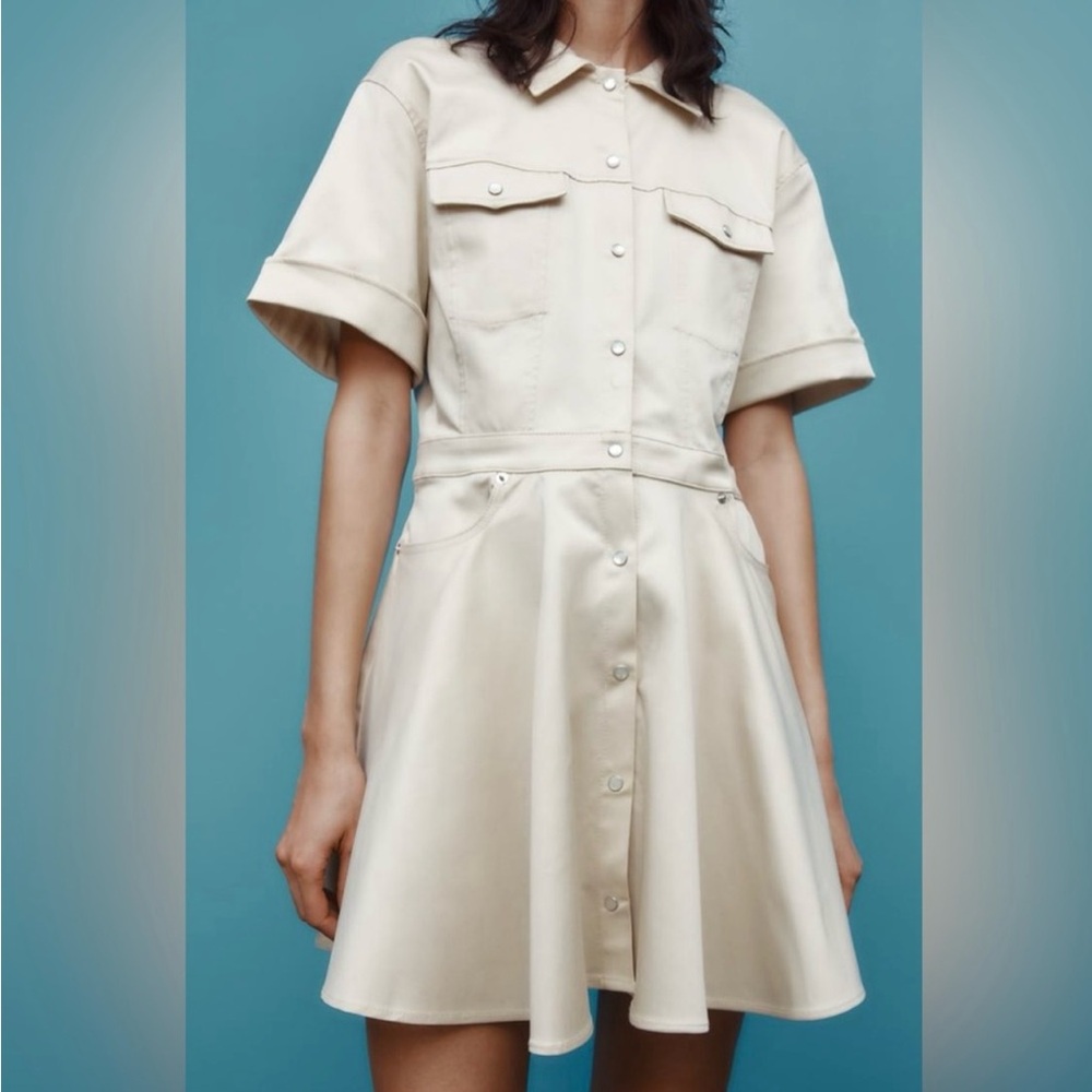 Zara Khaki Short Sleeve Dress - Picture 3 of 10